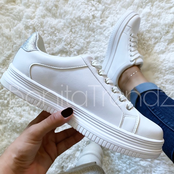 vegan white platform sneakers